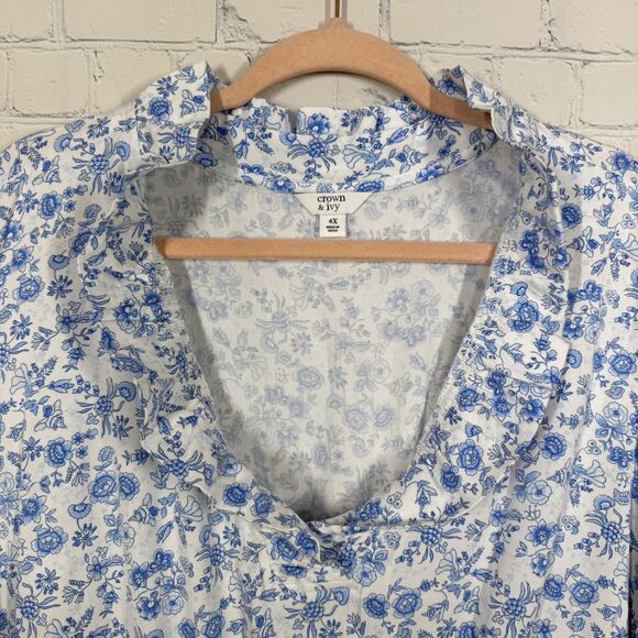 Floral Baby Doll Blouse Women Plus 4X Flowy Balloon Sleeve Cottage Prairie Top - Picture 3 of 10